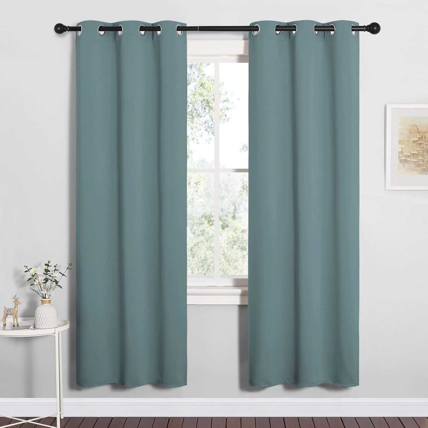 NICETOWN Halloween Pitch Black Solid Thermal Insulated Grommet Blackout Curtains/Drapes for Bedroom Window (2 Panels, 42 inches Wide by 63 inches Long, Black) - Colors C