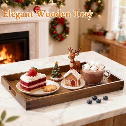 Acacia Serving Trays - 2 Pack, Acacia Wood Serving Platterss, Wood Serving Tray, Decorative Trays for Breakfast, Brunch, Dinner, Coffee Table, Party, Kitchen-M