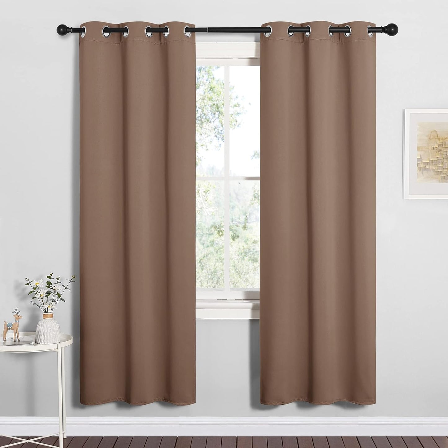 NICETOWN Halloween Pitch Black Solid Thermal Insulated Grommet Blackout Curtains/Drapes for Bedroom Window (2 Panels, 42 inches Wide by 63 inches Long, Black) - Colors D