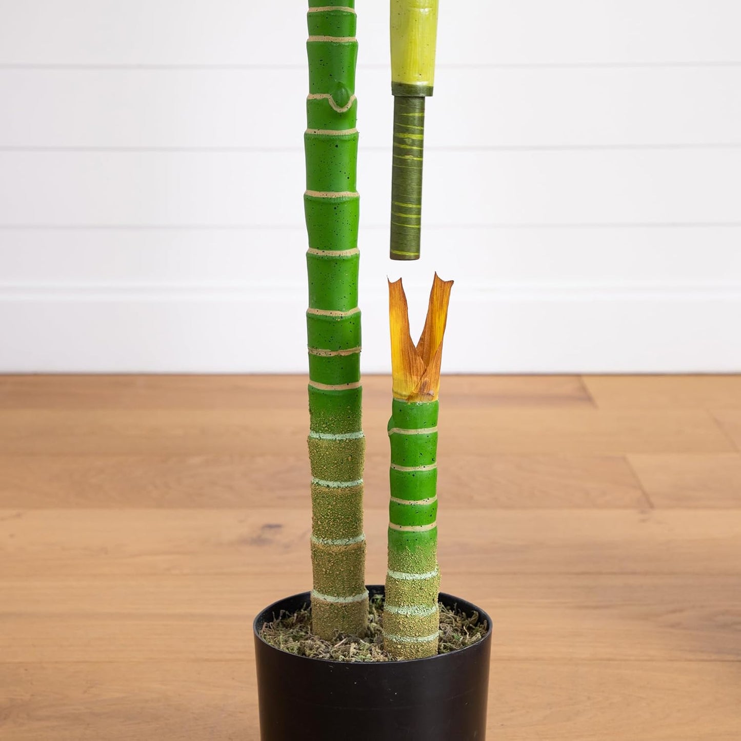 Nearly Natural 6.5ft Artificial Golden Cane Palm Tree, Lifelike Silk Indoor Palm With Three Textured Trunks Flexible Fronds Nursery Planter, Low Maintenance