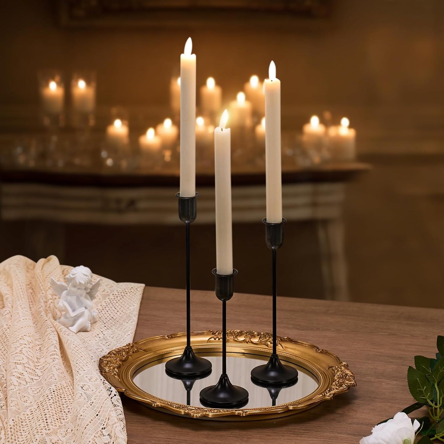 Gold Hurricane Candle Holders Set of 6, Tall Metal Windproof Glass Taper Candle Holder for Candlestick, Candle Sticks Decor, Table Centerpieces for Wedding, Candlelit Dinner Party Fireplace Decoration