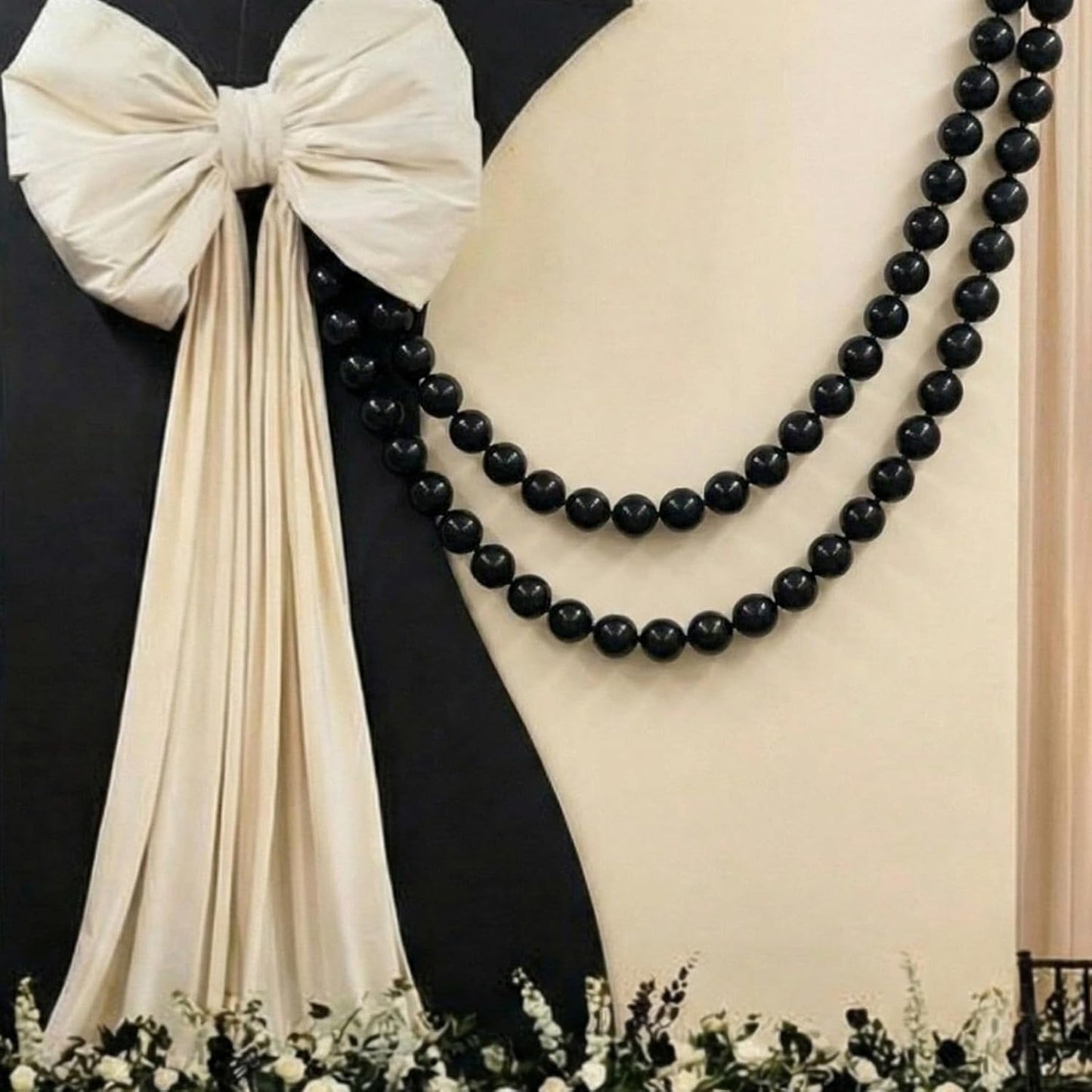 Canlierr 2 Pcs 5.6ft Wedding Giant Pearl Garland Decorations Large Faux Bead Garland with Hook for Ceremony Photo Booth Outdoor Proposal Scene Garden Beach Party Decor(Ivory White,25mm,Simple)