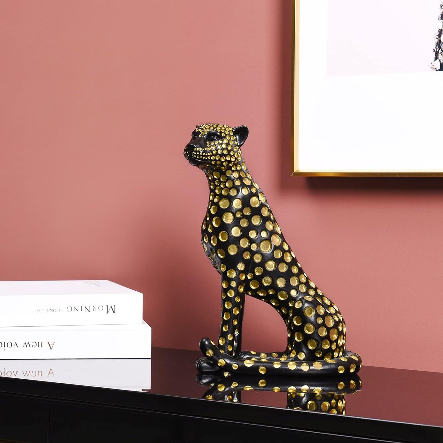 Quoowiit Bird Figurine, Modern Sculpture and Statues for Home Decor, Animal Statues for Bookshelf, Table, Entryway, Fireplace, Resin Decorative Sculpture with Chic Polka Dots Art Design (White)