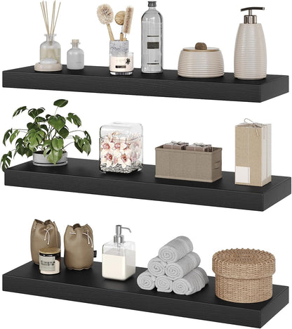 RALGEND Floating Shelves for Wall, 1.5" Thick Wall Shelf Set of 3 with Invisible Brackets, L31.5 x W7.9 Hanging Shelves Farmhouse Home Decor for Bathroom, Living Room, Bedroom, Rustic Brown 8301BJP3BF