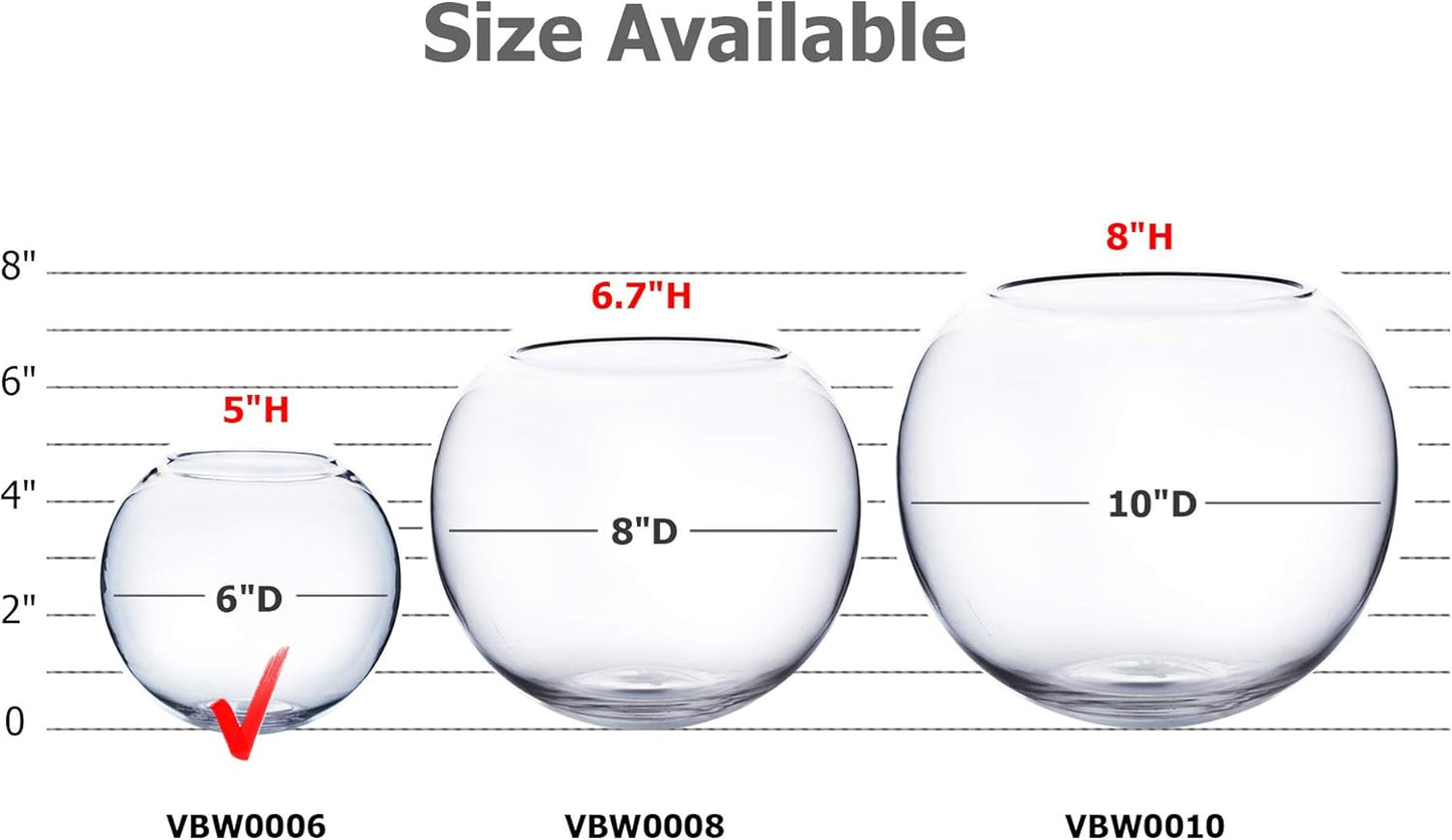 WGV Bowl Glass Vase, Diameter 6", Height 4.5", Open Width 4", (Multiple Sizes Choices) Clear Bubble Planter Terrarium Fish Bowl for Wedding Event Home Decor, 1 Piece (VBW0006A)