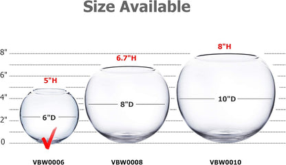 WGV Bowl Glass Vase, Diameter 6", Height 4.5", Open Width 4", (Multiple Sizes Choices) Clear Bubble Planter Terrarium Fish Bowl for Wedding Event Home Decor, 1 Piece (VBW0006A)