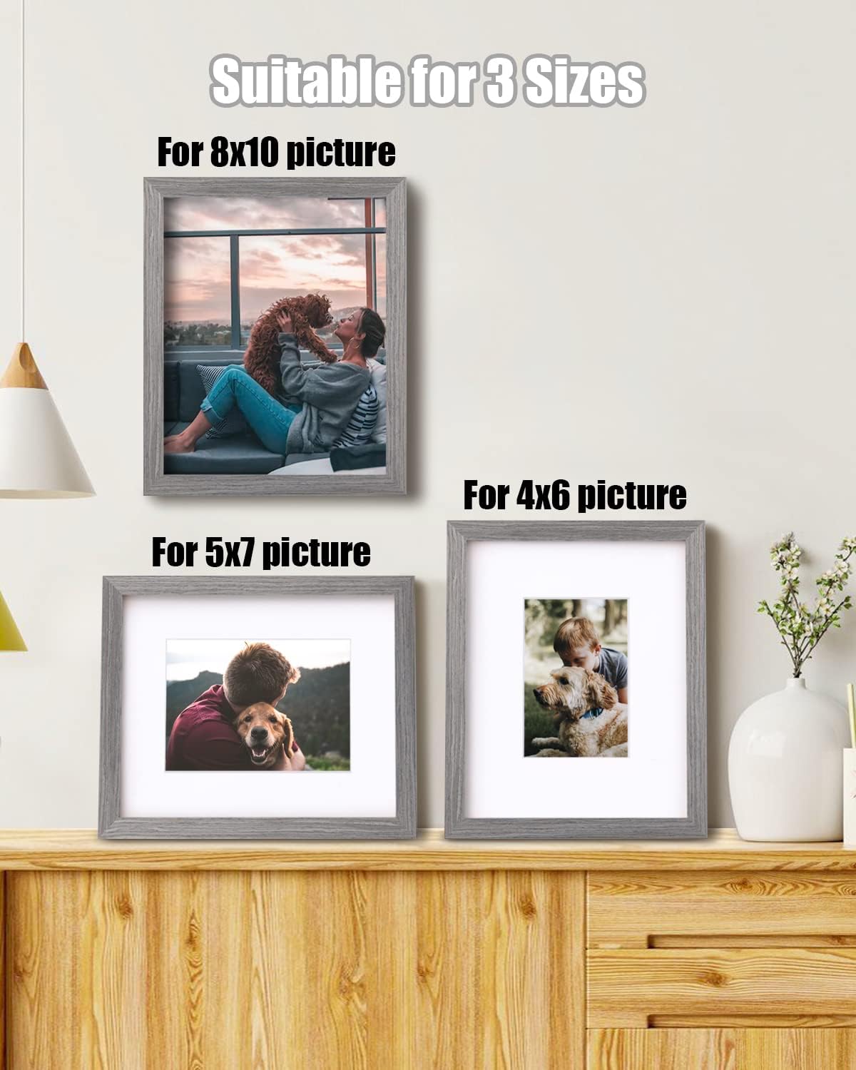 Egofine 8x10 Picture Frames Set of 4, Made of Solid Wood Covered by Plexiglass 4x6 and 5x7 with Mat or 8x10 without Mat, for Table Top Display and Wall Mounting Photo Frame Black