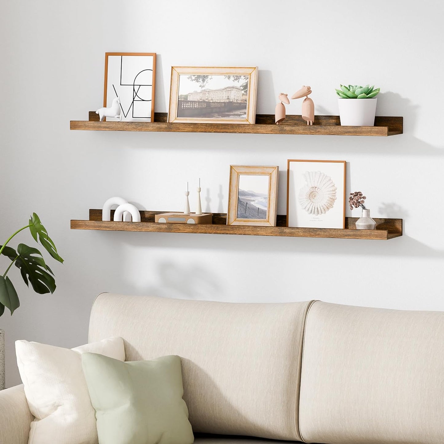 upsimples 6 Pack Wooden Floating Shelves, Wall Storage Decor Shelf for Bathroom, Bedroom, Living Room, Kitchen, Office and Laundry Room, Wall Mounted Display Hanging Shelf, Brown