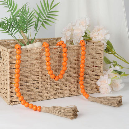 Wood Bead Garland 58 Inch Nature Wooden Beads for Boho Farmhouse Table Home Decor with Tassel, Wooden Prayer Bead, Rustic Country Boho Wall Hanging Decor for Kitchen Modern Living Room Tray Vase Shelf