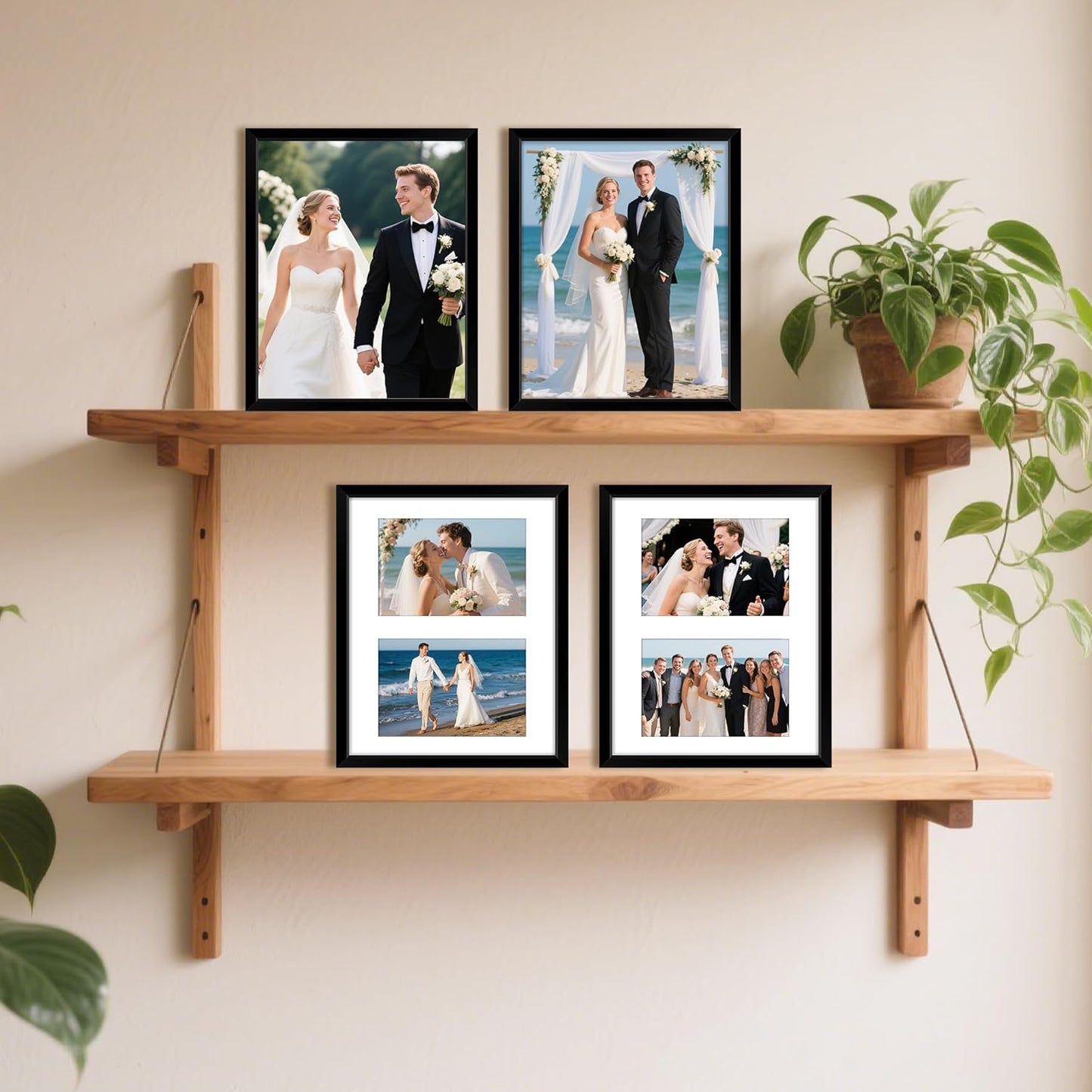 FIXSMITH 8x10 Picture Frame Set of 2, Photo Frame with HD Plexiglass, Display Pictures 5x7 with Mat or 8x10 Without Mat Multi Picture Frames Collage for Tabletop or Wall Display, Black