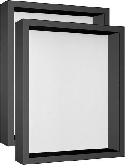 Califortree 8x8 Shadow Box Frame with Soft Linen Back - Push Pins Included, Memory Box Display Case for Flower, Tickets and 3D Items, Black