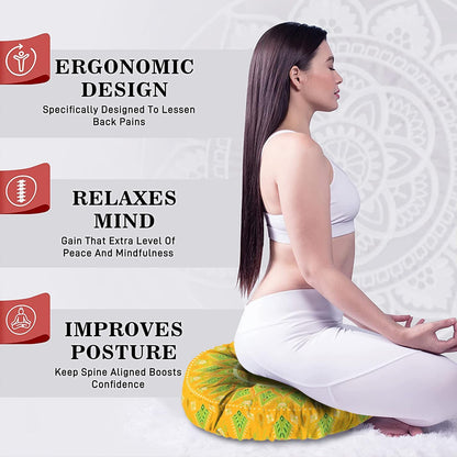 Mandala Meditation Cushion, Boho Meditation Mat, Meditation Pillows for Sitting on Floor, Cushions for Sitting in Home and Outdoor, Square Floor Pillow Cushion Seating for Yoga Accessories 22'' X 22''