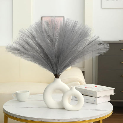 UREYMX Faux Pampas Grass Decor 17.7 Inch 6pcs, Artificial Pampas Grass Fluffy Home Decor, Short Vase Room Decor pompous Grass Flower Arrangement for Boho Home Wedding Decoration (Black)