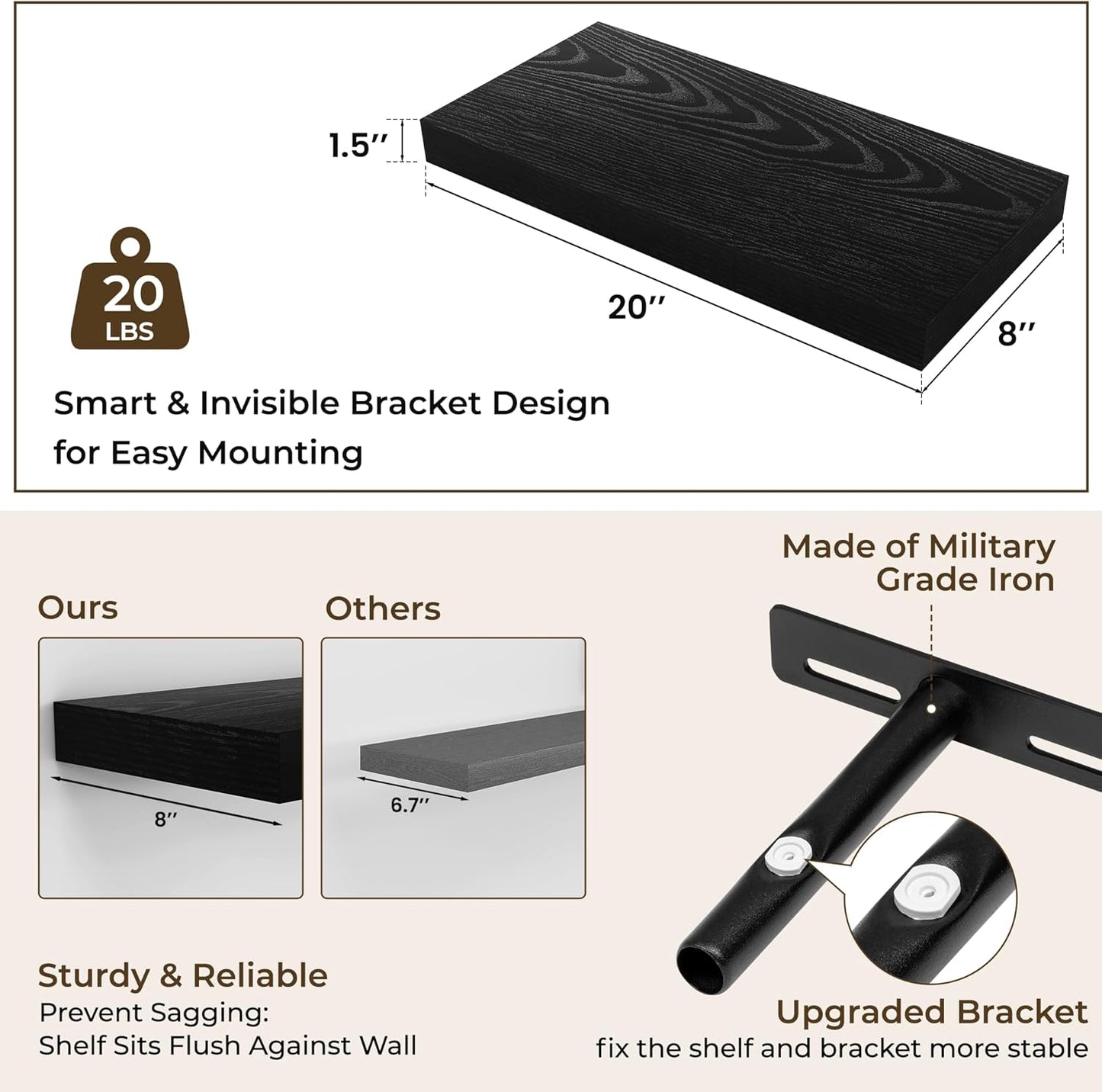 RICHFOCUS 72Inch Floating Shelves for Wall 2 Pack Shelves for Bedroom|Kitchen|Bathroom Wall Mounted Rustic Wood Floating Shelf with Invisible Brackets for Books|Storage|Decor, Rustic Brown