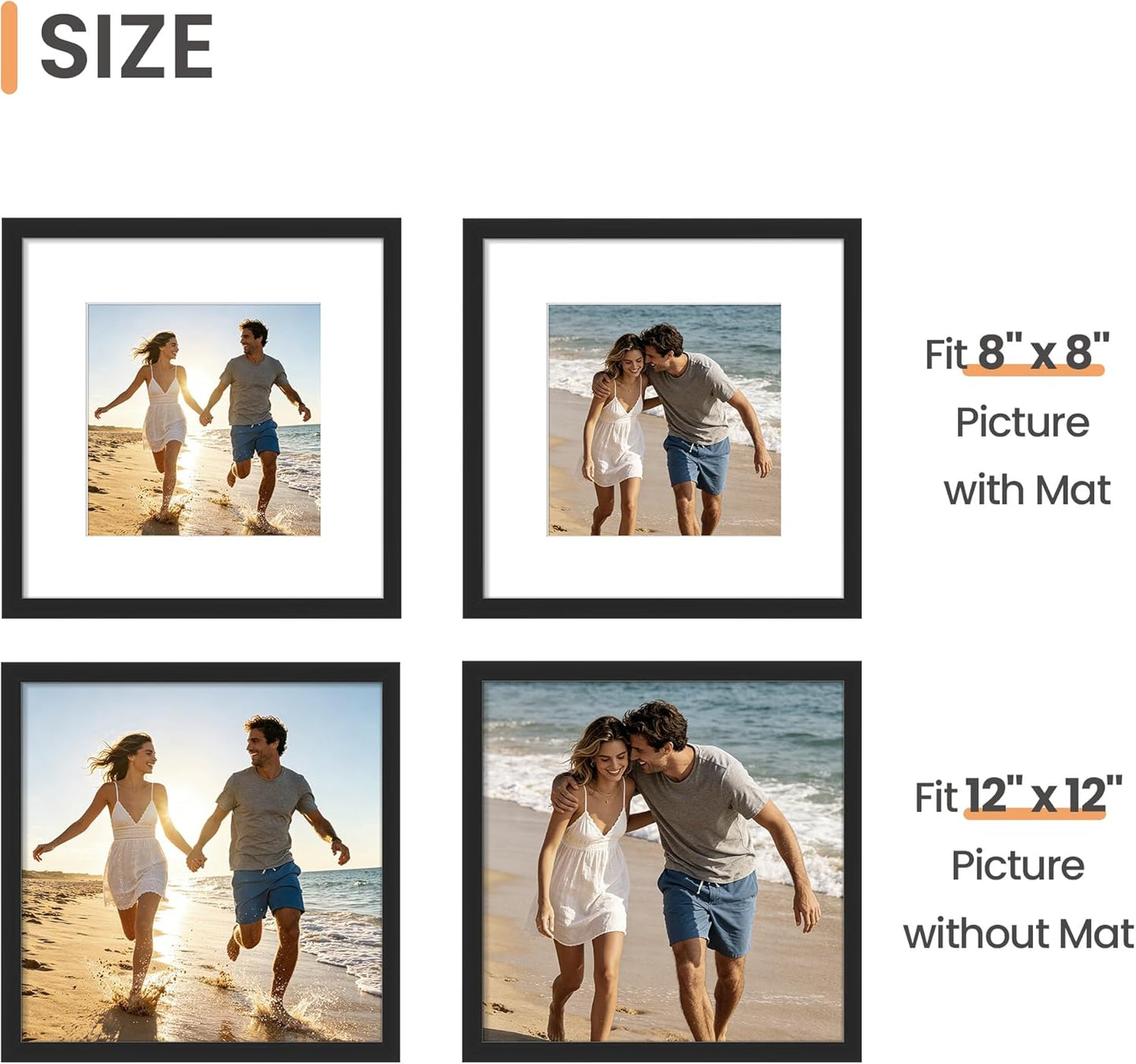 upsimples 11x14 Picture Frame Set of 5, Display Pictures 8x10 with Mat or 11x14 Without Mat, Wall Gallery Photo Frames, Black