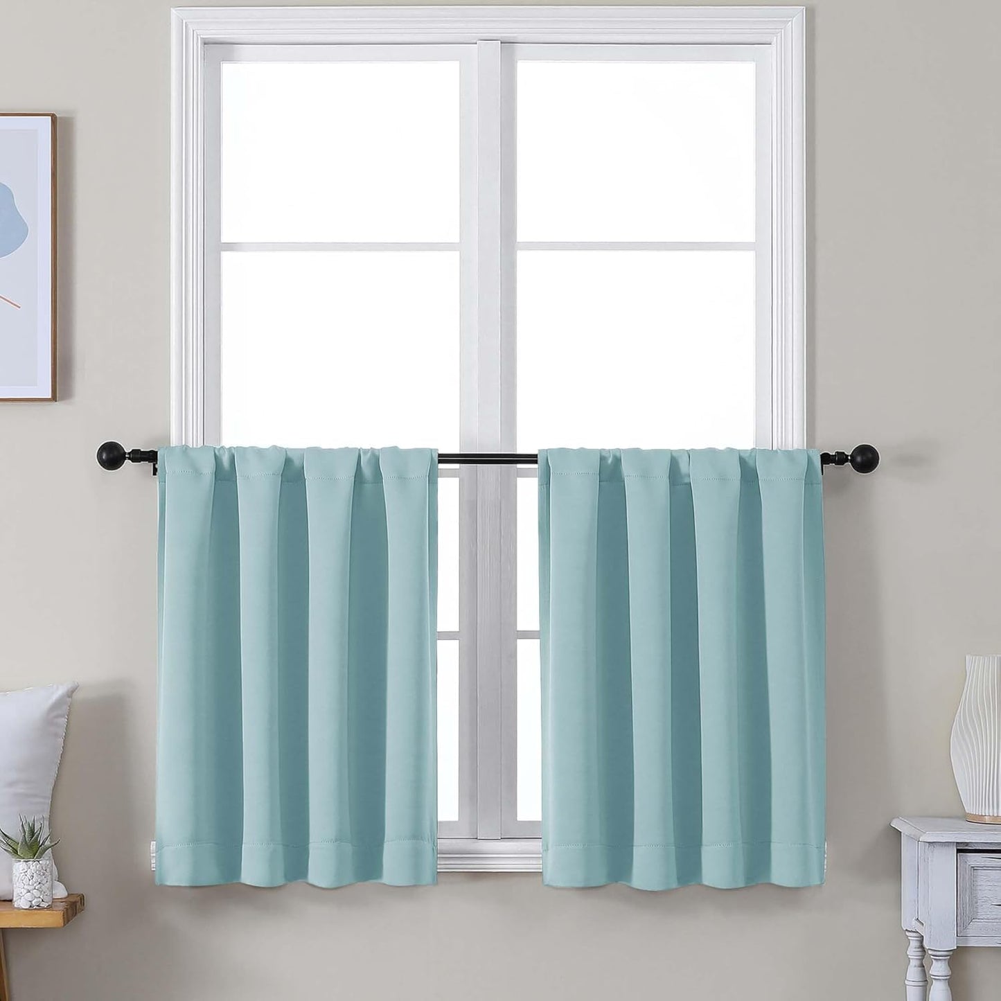 Simplebrand Ava Sage Green Blackout Curtains for Bedroom 63 Inch Length 2 Panels Set, Solid Thermal Insulated Energy Saving Rod Pocket Window Treatment Curtains Blackout Drapes, W40 x L63 Inch, Sage - Colors A