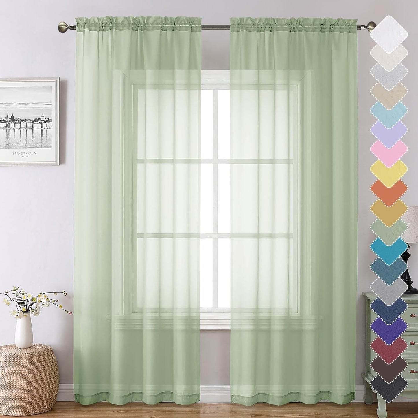 Chyhomenyc Sheer White Valances for Windows 2 Pack, Small Window Curtains for Living Room Bathroom Cafe Laundry Basement, Modern Top Dual Rod Pocket Voile Curtain, 42W x 14L inches, White - Colors B