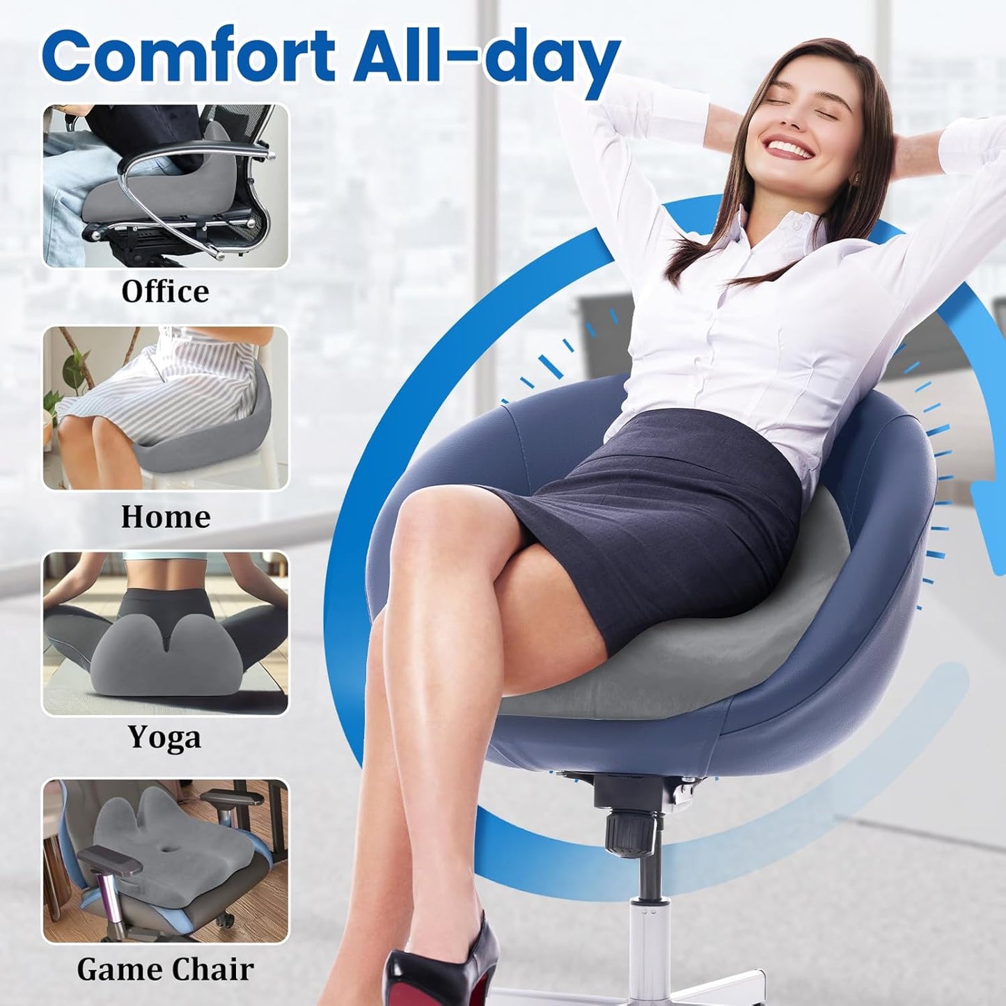 CushZone Seat Cushion, Ergonomic Memory Foam Seat Cushions for Office Chairs, Car, Long Trip, Desk Chair, Lab, Extra Large Size for Sciatica & Hip & Tailbone Pain Relief, Sciatica Support (Black)