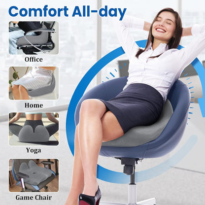 CushZone Seat Cushion, Ergonomic Memory Foam Seat Cushions for Office Chairs, Car, Long Trip, Desk Chair, Lab, Extra Large Size for Sciatica & Hip & Tailbone Pain Relief, Sciatica Support (Black)