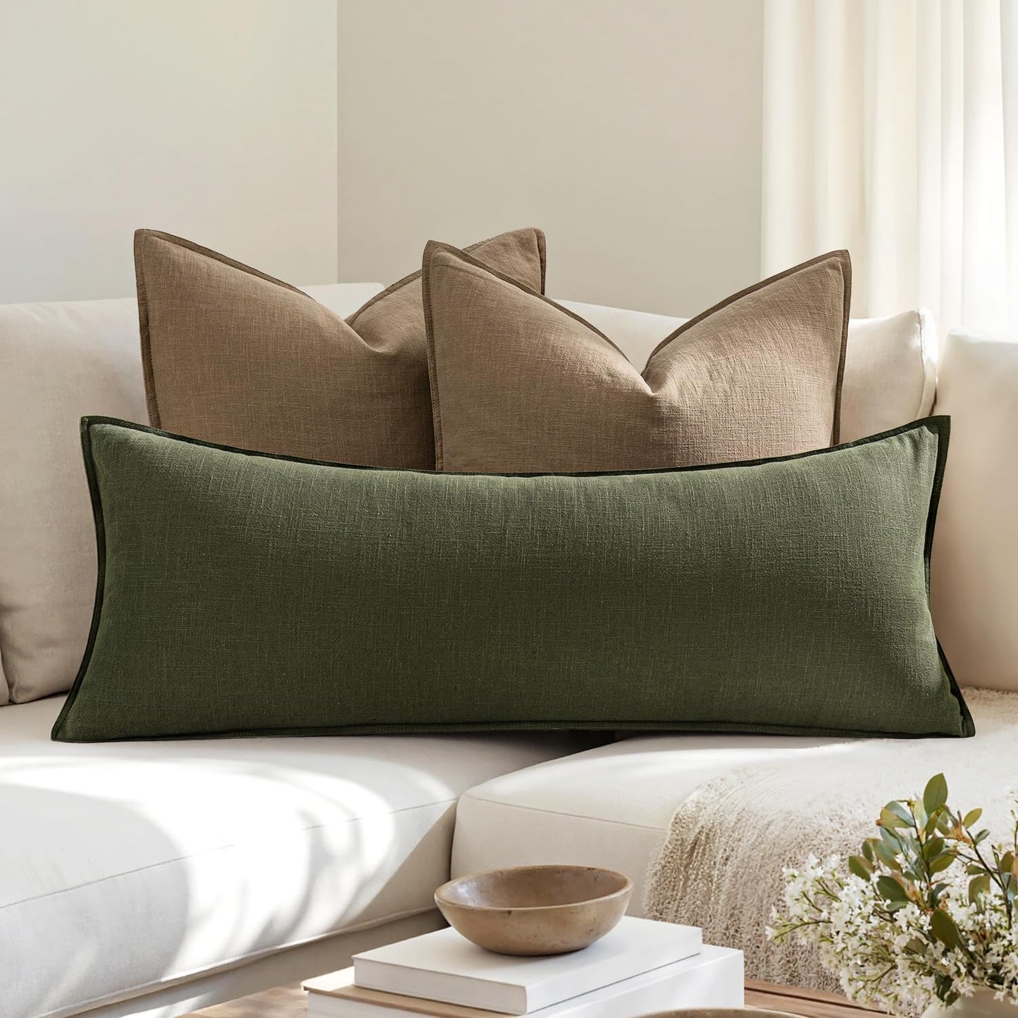 MIULEE Decorative Long Lumbar Throw Pillow Cover for Bed 14x36 Natural Beige Boho Farmhouse Neutral Couch Pillowcase Pack of 1 Accent Modern Sofa Cushion Livingroom Home Decor (Covers Only)