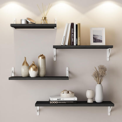 YGEOMER Floating Shelves for Wall, Different Sizes Dark Carbonized Brown Wall Shelves for Living Room, Bathroom, Bedroom, Kitchen, Home Decor (Set of 4)