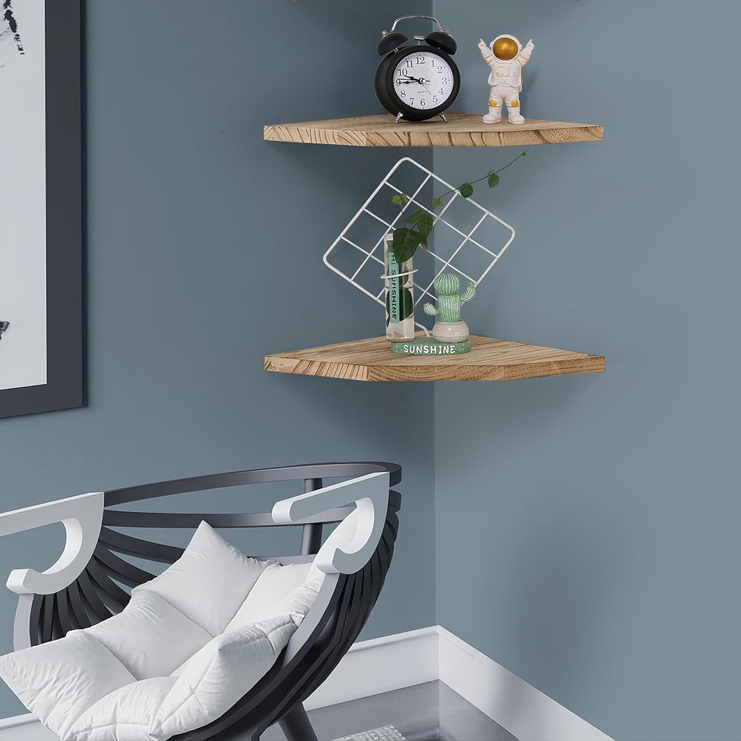 Joiishom Wood Corner Wall Shelves Set of 2, Solid Wood Corner Floating Shelves for Wall, Round End Wall Mounted Floating Corner Shelf for Bedroom, Living Room and Kitchen. (Brown-10 inch)
