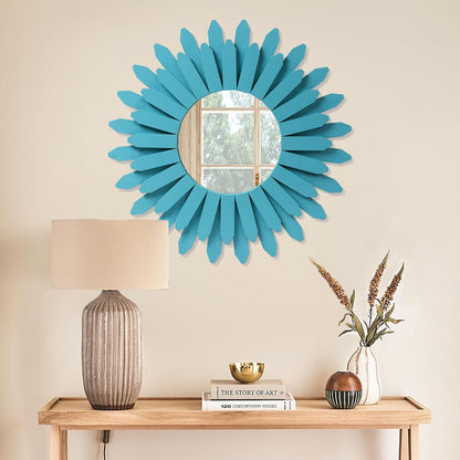 Honiway Wall Mirror Decorative 12 inch Rustic Wood Mirror Sunburst Boho Mirror for Entryway Bedroom Living Room Bathroom House Warming Gifts New Home Essential Carbonized Black