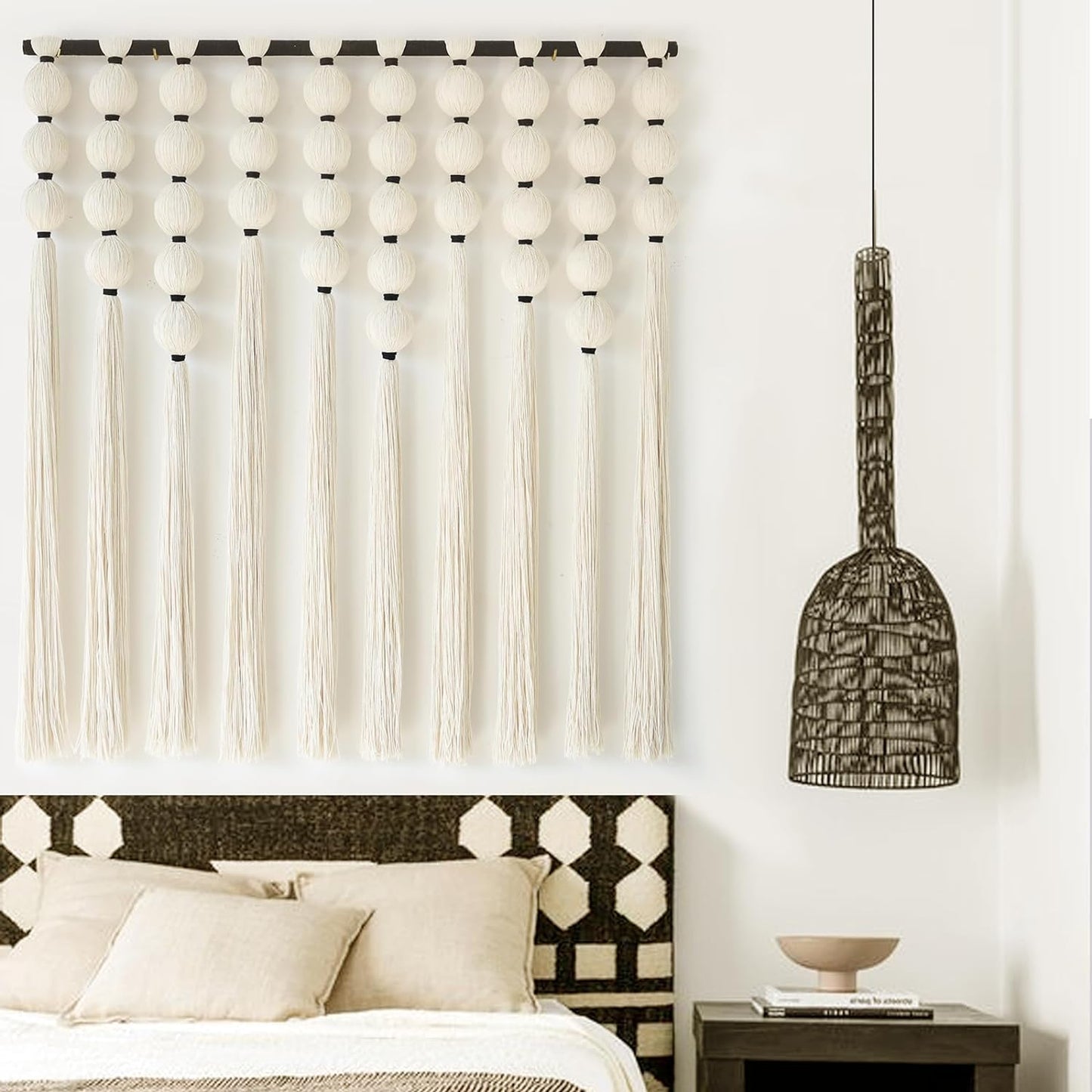 IOWER Macrame Wall Hanging 27" W x 31" L Boho Wall Decor Sphericity Cotton Textile Wall Hanging Art Fiber Yarn Art Handmade Detachable Assembly