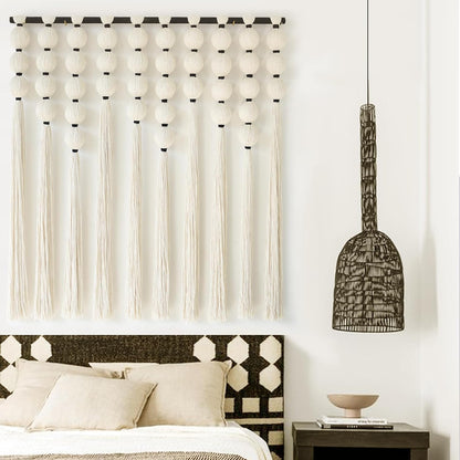 IOWER Macrame Wall Hanging 27" W x 31" L Boho Wall Decor Sphericity Cotton Textile Wall Hanging Art Fiber Yarn Art Handmade Detachable Assembly