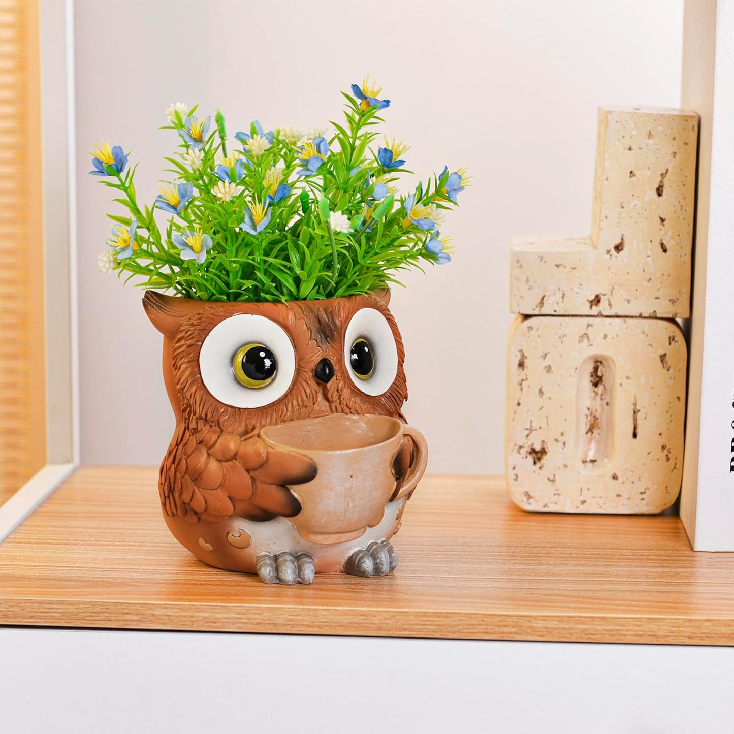 Saysmile Unique Owl Plant Pots Indoor, Cute Small Succulent Pots with Drainage Hole, Rocking Chair Planters for Outdoor Indoor Plants, Resin Flower Pot for String of Pearls, Gift Ideas for Mother