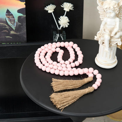 OMISHE 59in Wood Bead Garland with Tassels, Decorative Beads, Farmhouse Wooden Beads Garland for Wall Hanging Home Festival Decor, Aqua, Teal