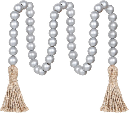 Meplait 39in Wood Bead Garland Farmhouse with Tassels,Versatile Prayer Beads Boho Chic Wall Hanging Home Decor (Black)