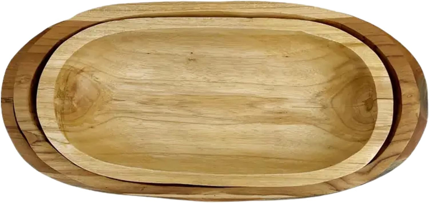 ANDALUCA Teak Wood Large Oval Decorative Dough Bowl 18in