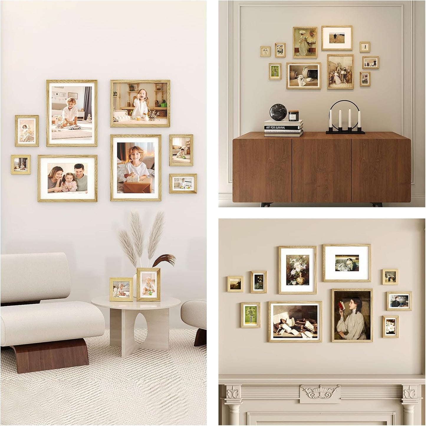 Egofine Picture Frame Set 12 Pack, Picture Frames Collage Wall Decor with Two 11x14, Two 8x10, Four 5x7, Four 4x6 for Wall and Tabletop, Made of Solid Wood, Covered by Plexiglass, Natural Wood