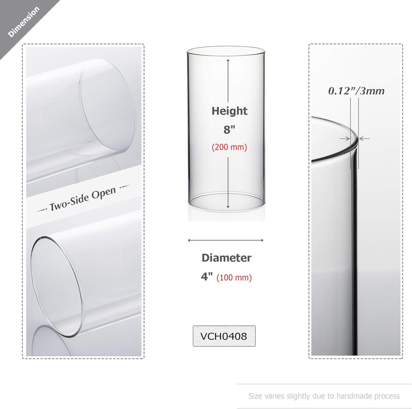WGVI Hurricane Candle Holder Sleeve, Wide 4", Height 10", Clear Glass Cylinder Candleholder, Chimney Tube, Open Ended Candle Shade, 1 Piece - Colors B