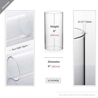 WGVI Hurricane Candle Holder Sleeve, Wide 4", Height 8", Clear Glass Cylinder Candleholder, Chimney Tube, Open Ended Candle Shade, 1 Piece - Colors B