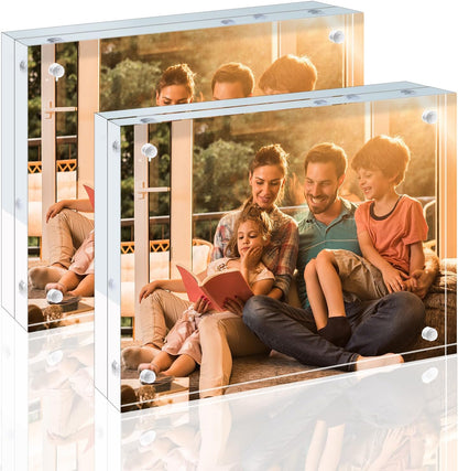 Egofine 4x6 Acrylic Frames 6 Pack, 20mm Thicker Frameless Clear Picture Frames, Double Sided Magnetic Picture Frames, Free Standing Desktop Display
