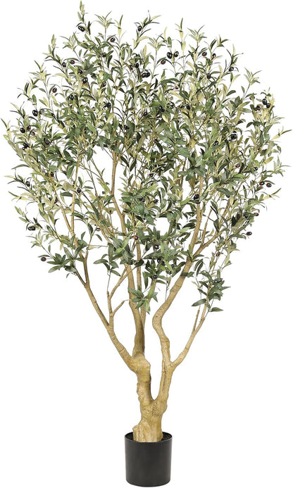 Realead Artificial Olive Tree 8ft - Large Faux Olive Tree with Realistic Leaves and Olives - Full and Grand Design Fake Olive Tree with Sturdy Base for Indoor Outdoor Office Decor
