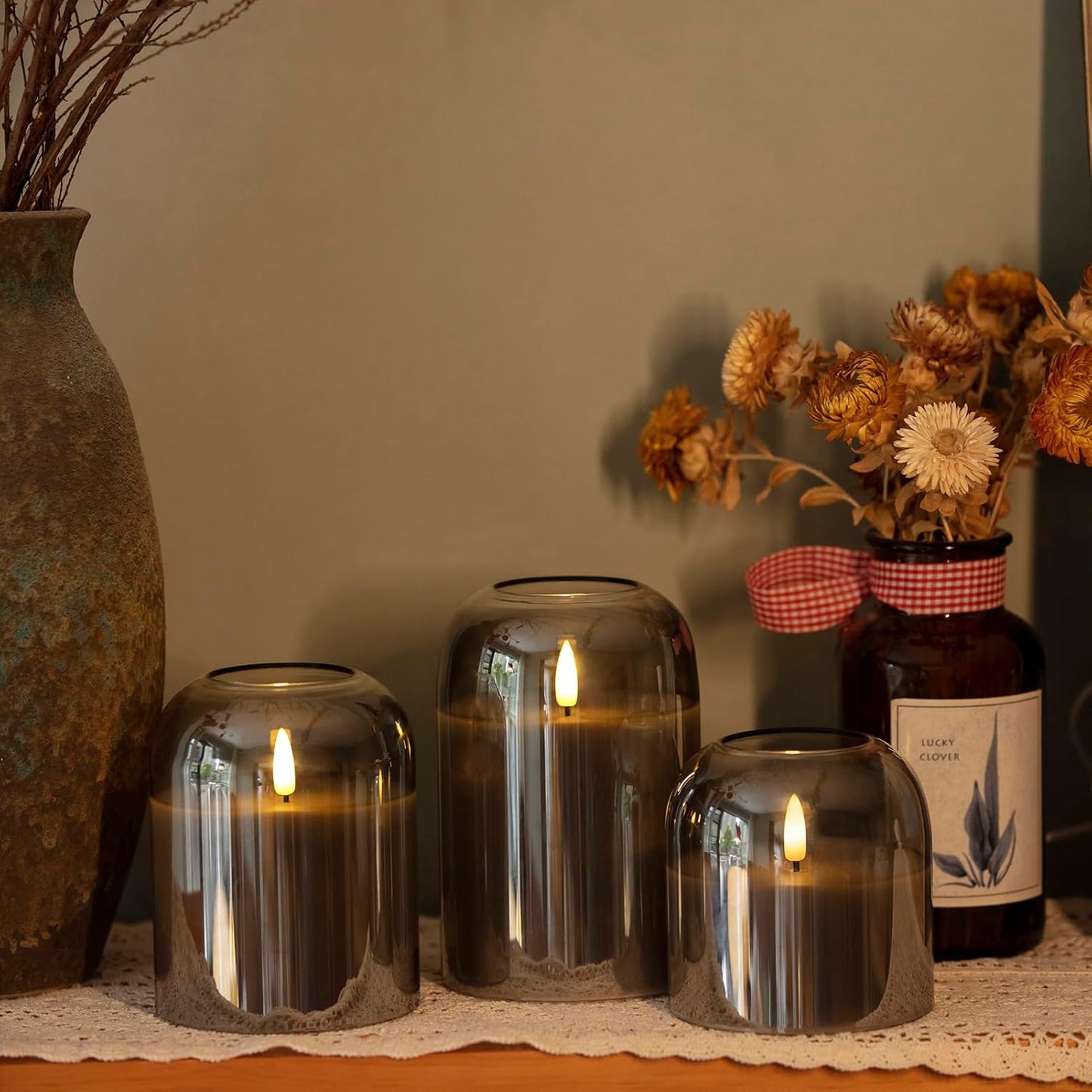 volnyus Gold Glass Flameless Candles with Remote Battery Operated Flickering LED Pillar Candles Real Wax 3D Wick Φ 4" H 4" 5" 6"