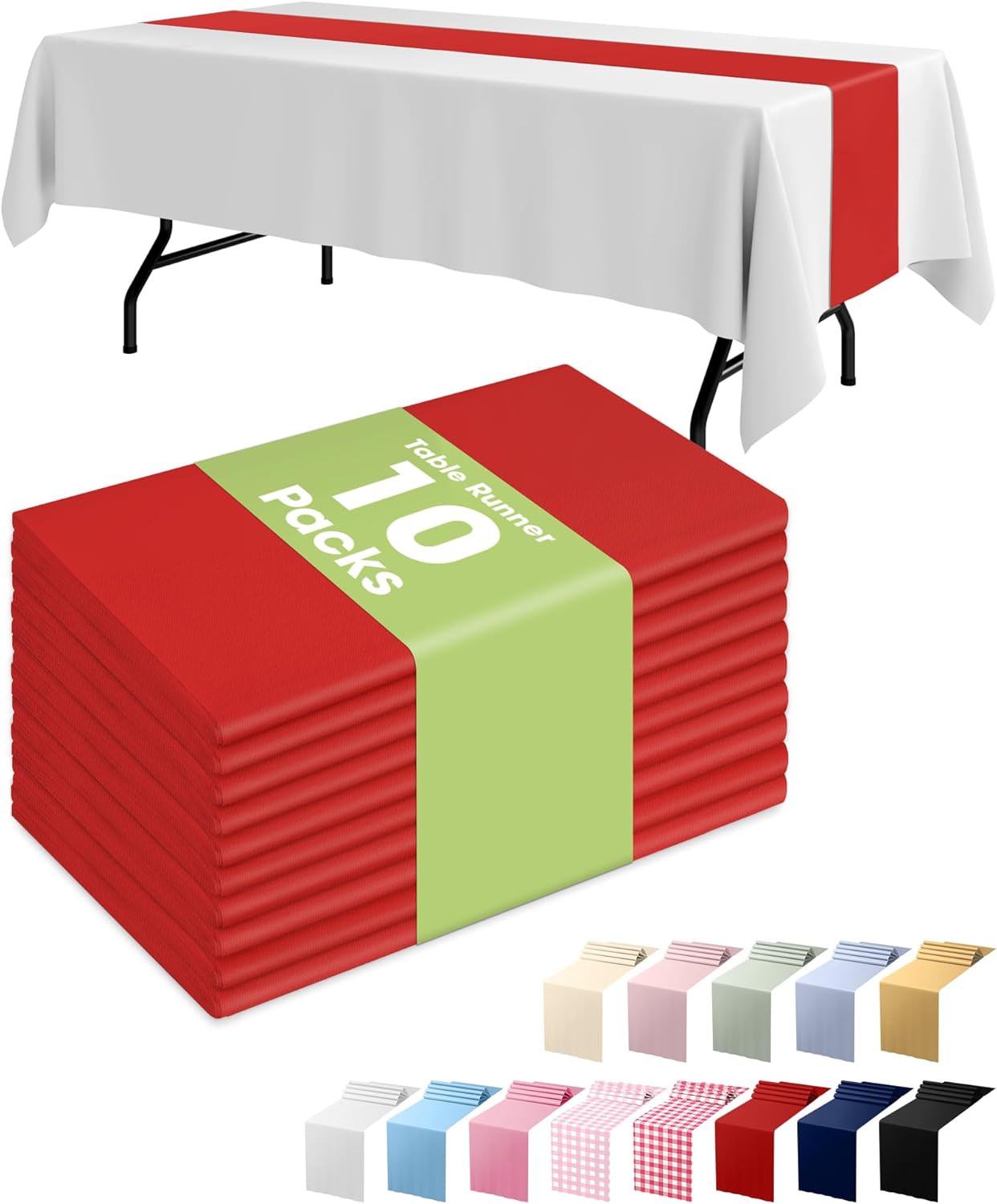Pureegg Gold Plastic Table Runners - 10 Pack, 14'' x 108'', Water Resistant & Disposable Centerpiece Decorations for Table Cloth, Wedding, Birthday, Holiday, Baby Shower, Party, Home Decor