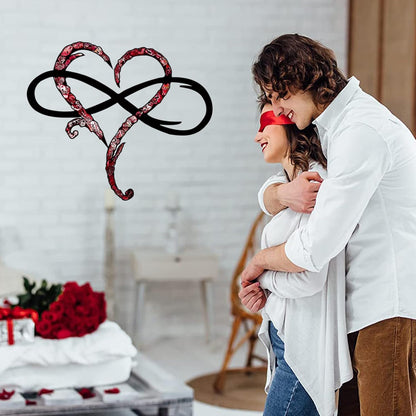 AOOLVY Infinity Heart Wall Decor, Unique Infinity Heart Metal Art Wall Decor Love Sign Steel Wall Plaques Bedroom Ornaments for Home Wedding Decor, Room Living Room Decoration (Black, 23.6x20.6inch)