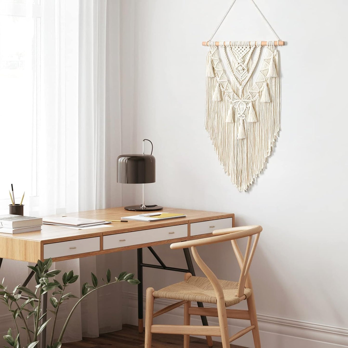 Dremisland Macrame Woven Wall Hanging Boho Geometric Woven Tapestry Beige & Grey Cotton Handmade Bohemian Art Decor with Tassel Craft Ornament for Bedroom Living Room Apartment Nursery (Grey)