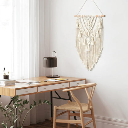 Dremisland Macrame Woven Wall Hanging Boho Geometric Woven Tapestry Beige & Grey Cotton Handmade Bohemian Art Decor with Tassel Craft Ornament for Bedroom Living Room Apartment Nursery (Grey)