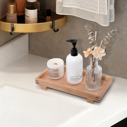 Decorative Tray Small Pedestal Stand Farmhouse Bathroom Decor Wooden Riser Display Stand for Vanity, Kitchen Countertop, Sink, 9.4 * 4.7 White