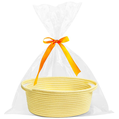 Pro Goleem Small Woven Basket with Gift Bags and Ribbons Durable Baskets for Mothers Day Gifts Empty Small Rope Basket for Storage 12"X 8" X 5" Baby Toy Baskets with Handles, White