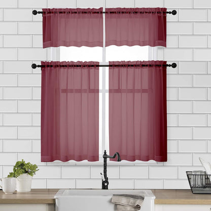 Chyhomenyc Sheer White Valances for Windows 2 Pack, Small Window Curtains for Living Room Bathroom Cafe Laundry Basement, Modern Top Dual Rod Pocket Voile Curtain, 42W x 14L inches, White - Colors A