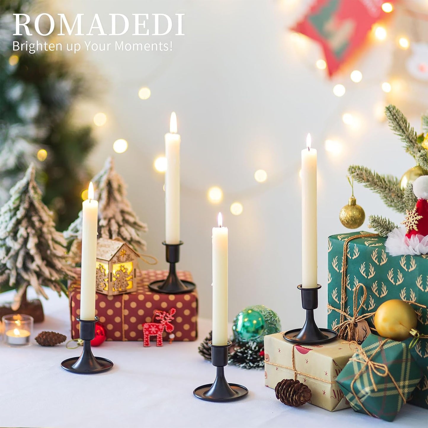 Candlestick Holders Taper Candle Holders, Romadedi Gold Candle Stick Candle Holder for Table Centerpiece, Wedding Reception, Festive Christmas Mantel Decoration or Home Decor, Set of 2