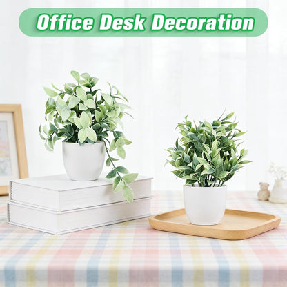 4pcs Fake Small Plants, Artificial Greenery Potted Plant for Home Office Decor, Small Faux Gray Grass Eucalyptus for Bathroom Plants Decoration, Mini Plant Potted Table Shelf Decoration