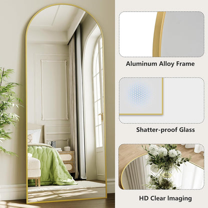 57" x 20" Arched Full Length Mirror - Wall Mounted/Floor Mirror Aluminum Alloy Frame Full Body Mirrors for Bathroom Living Room Bedroom and Entryway,Black