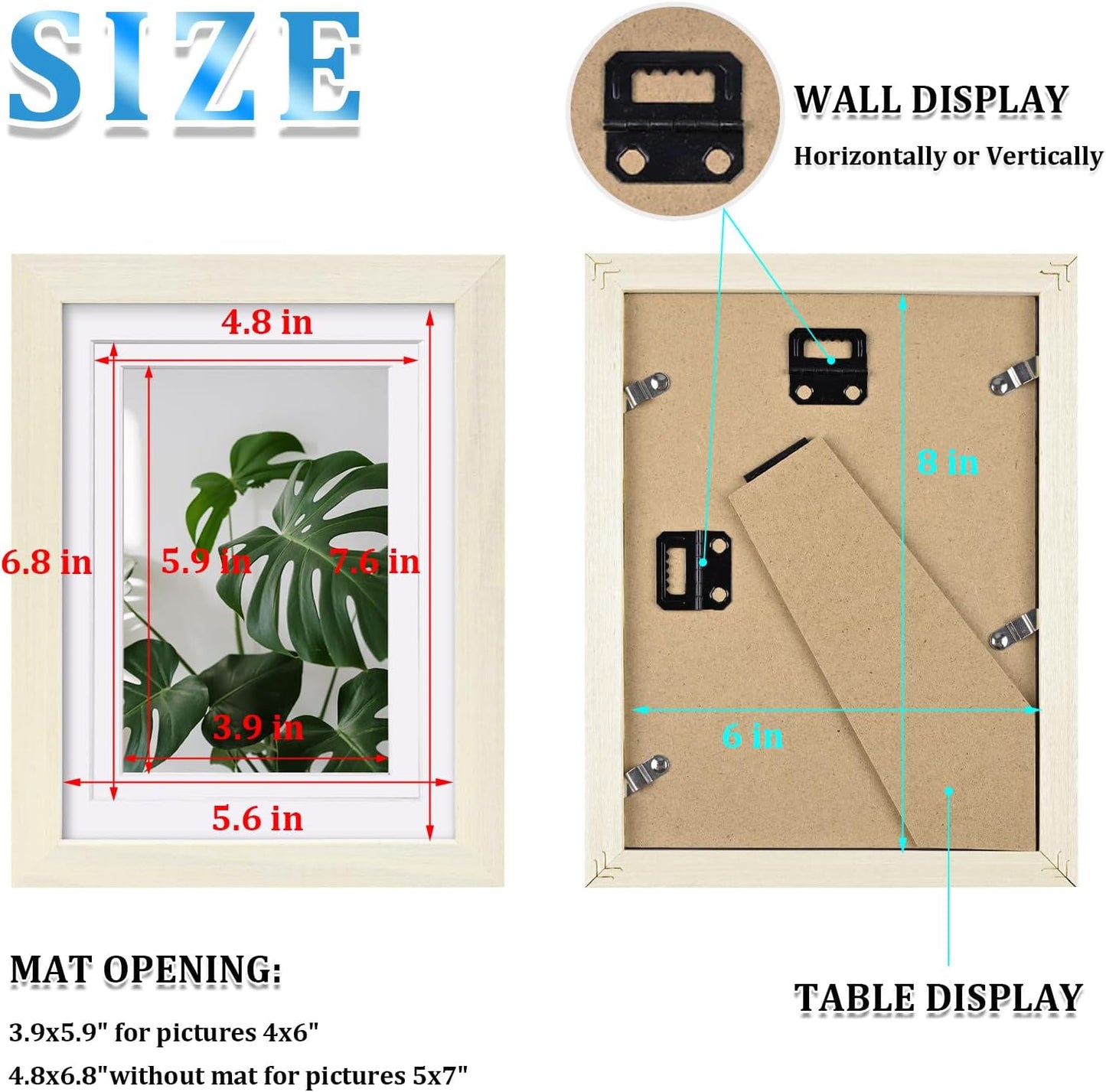 Egofine 8x10 Picture Frames Set of 4, Made of Solid Wood Covered by Plexiglass 4x6 and 5x7 with Mat or 8x10 without Mat, for Table Top Display and Wall Mounting Photo Frame Black